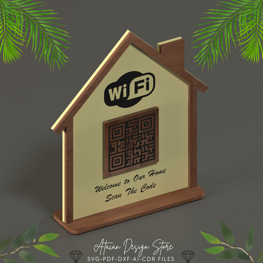 Home Shaped WiFi QR Code Sign | DIY Laser Cut Wireless Sign for Home & Events 666