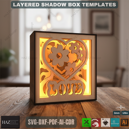 Wood Layered Night Lamp - Valentine Gift Decor -Shadow Box Light Svg Templates