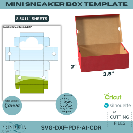 Mini Sneaker Box Cutting File | svg DXF PDF ai CDR for Cricut & Silhouette | Editable Template for Gift Boxes 170