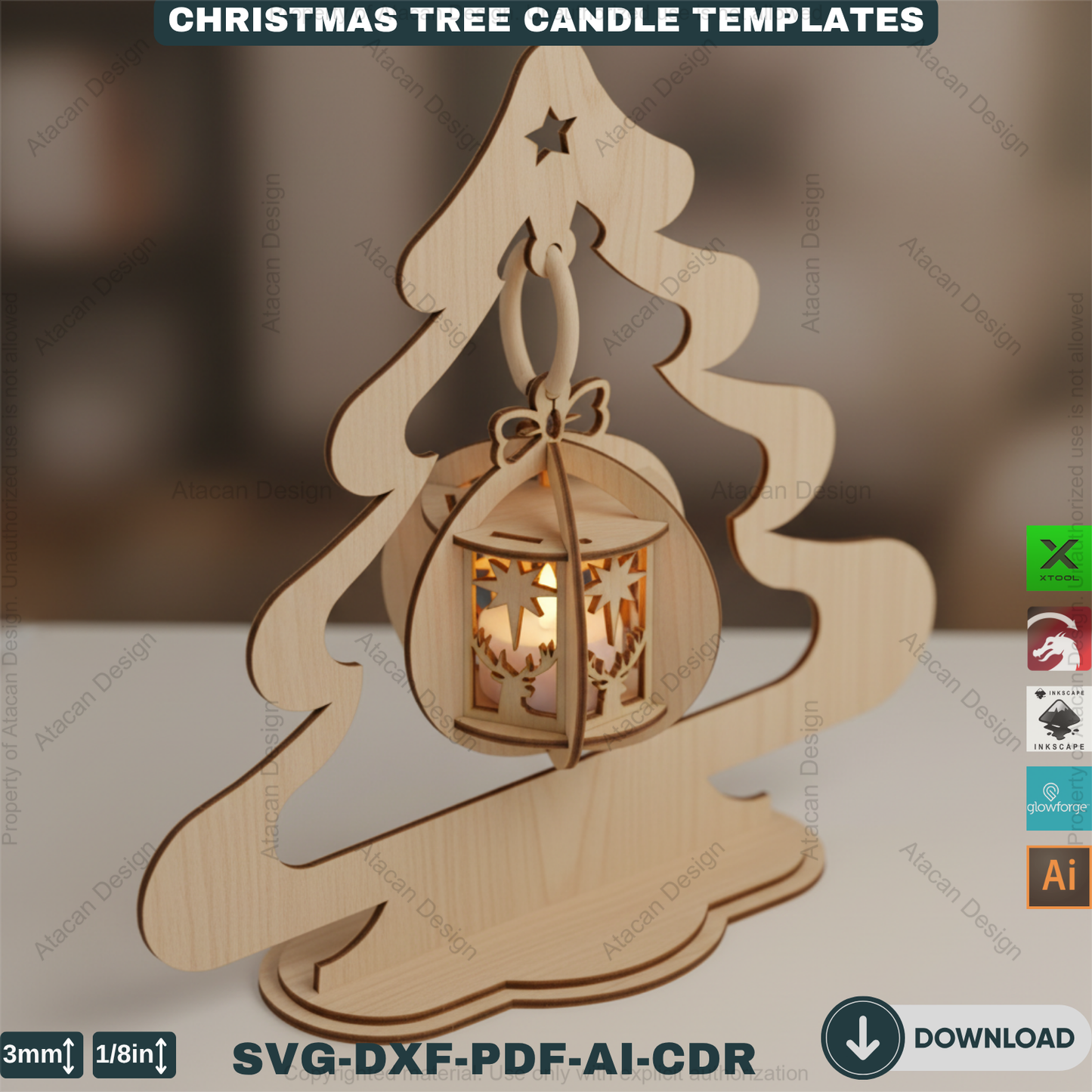 Elegant Christmas Tree Candle Stand Laser Cut File Set, 3D Wood Tealight Holder Designs for Xmas Tabletop & Holiday Home Decor 910