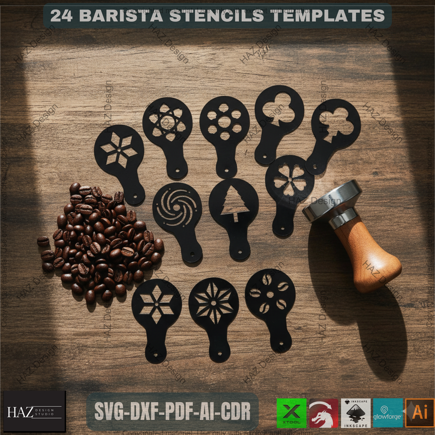 24 Coffee Stencil Set, Barista Latte Art Templates, DIY Kitchen Decor Stencils, Reusable Coffee Decorating Tools 478
