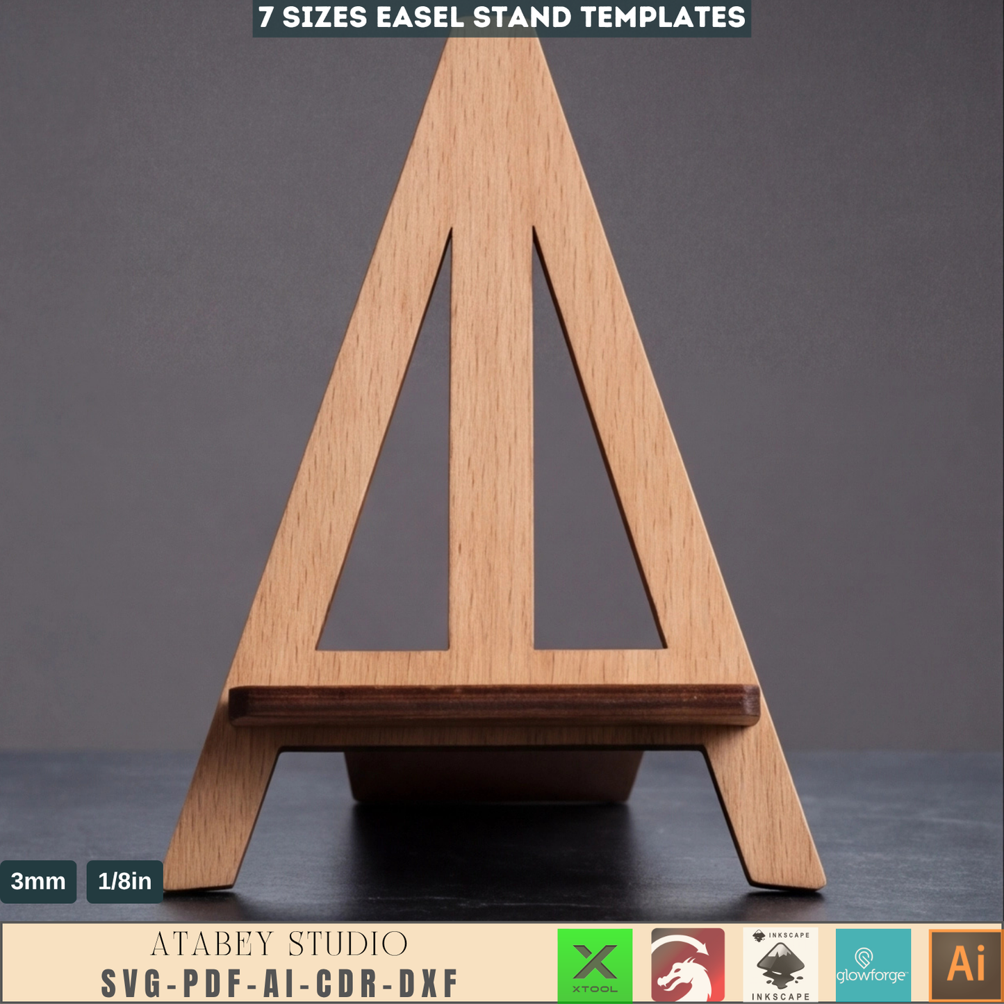Wooden Tabletop Easel Stand Laser Cut Template 7 Sizes Menu Holder Photo Display Woodcraft