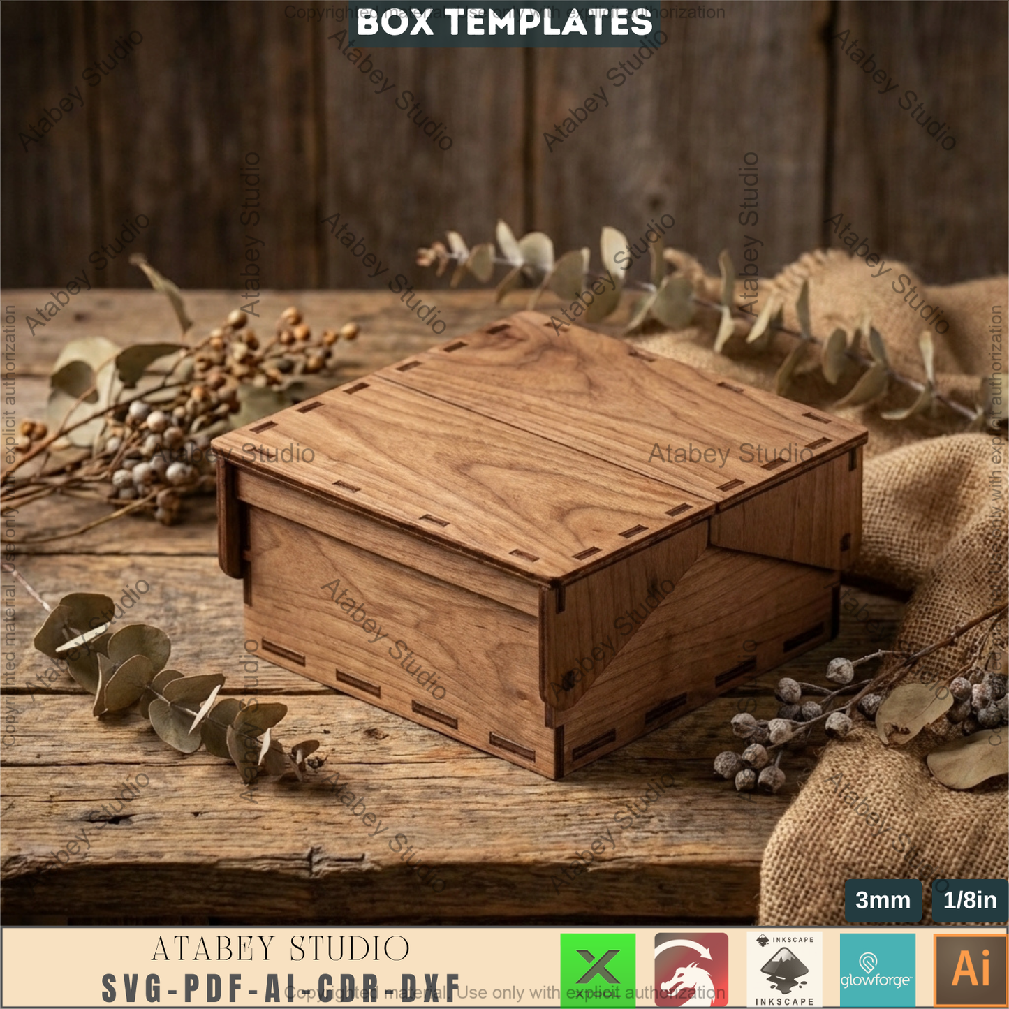 Wooden Storage Box Laser Cut Templates, Hinged Lid Keepsake Pattern 994