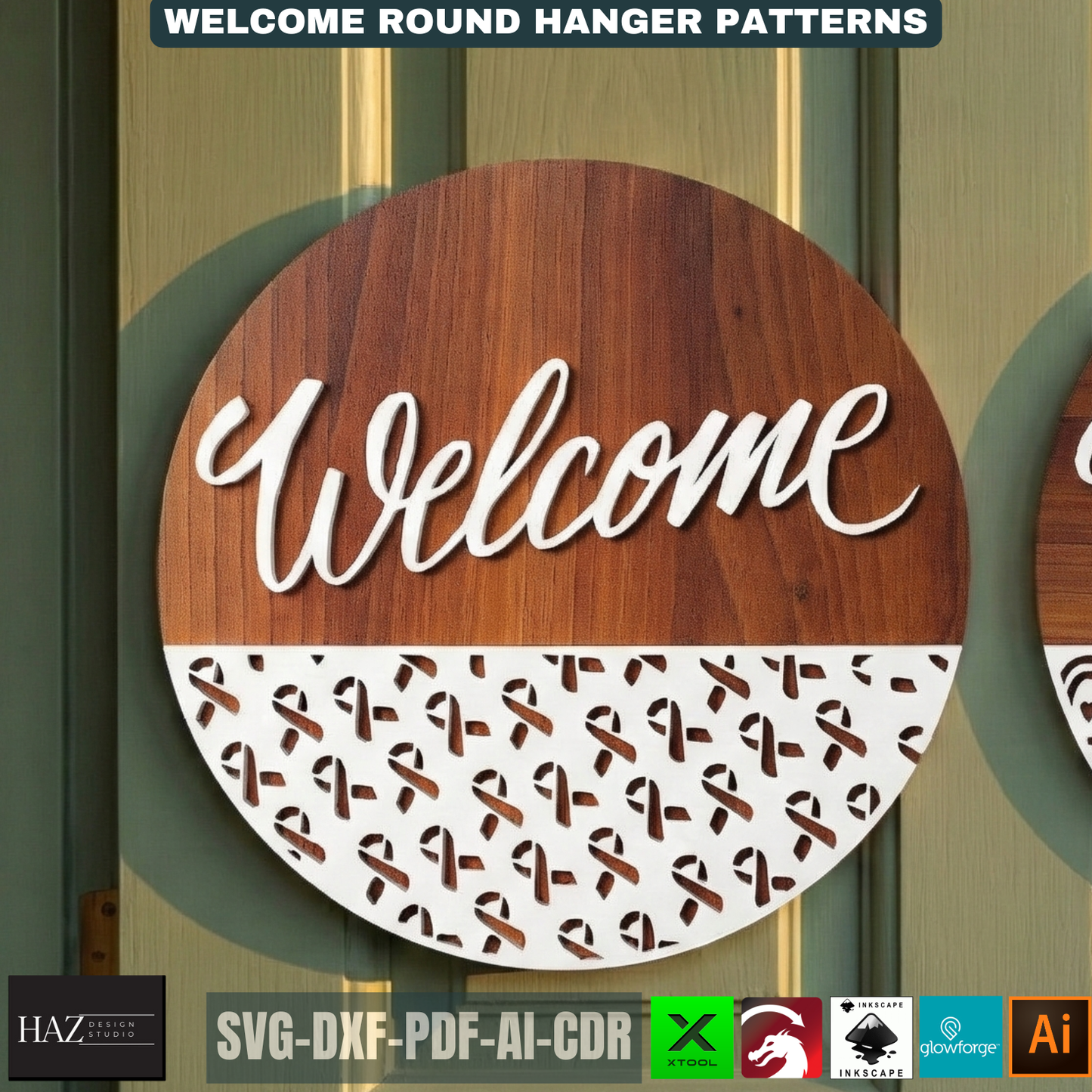 Round Welcome Sign Bundle Laser Cut Door Hanger Patterns, Front Door Decor Templates, Circle Wall Art Designs For Woodworking Projects 510