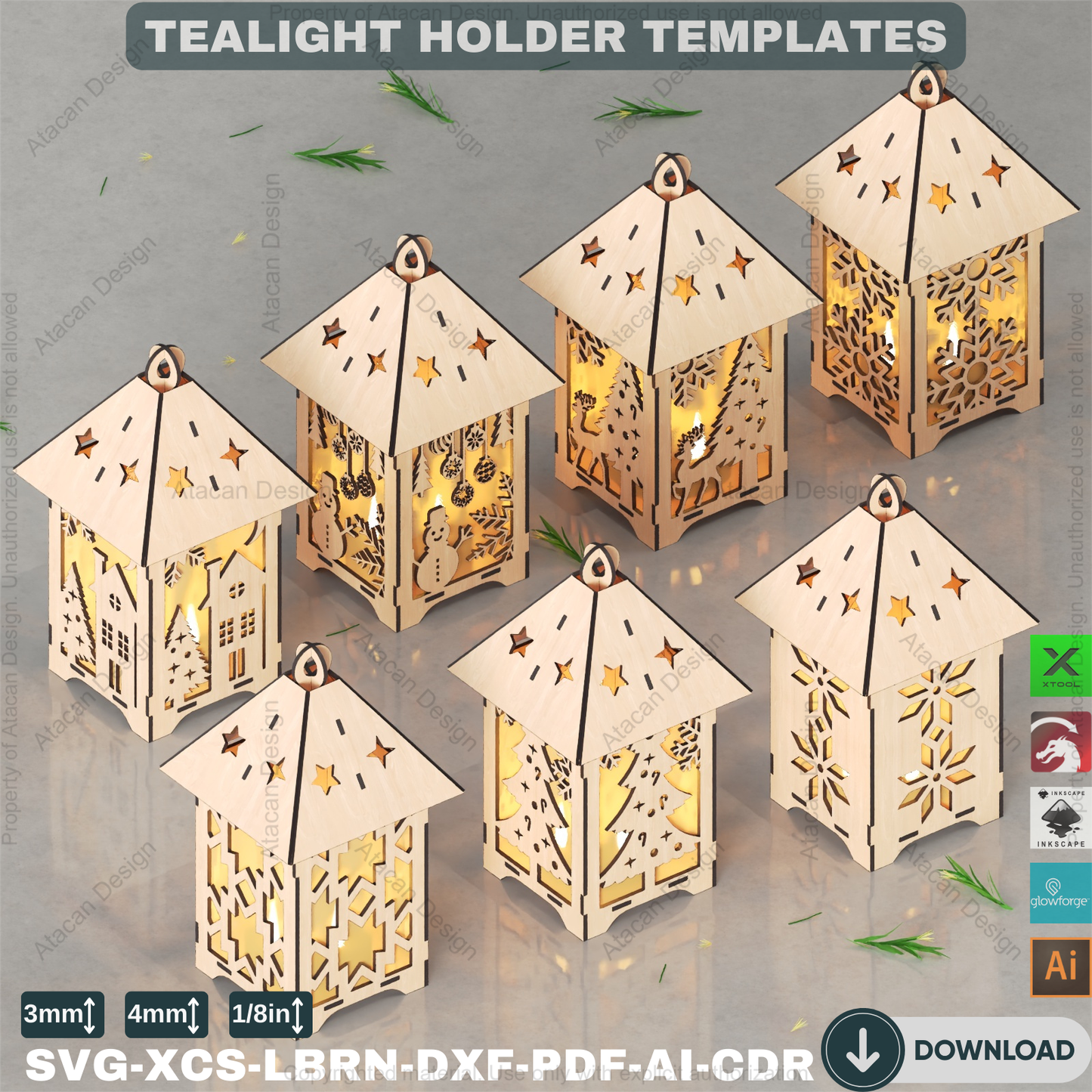 DIY Festive Tealight Lantern Templates: 7 Unique Laser Cut Files for Tables 886