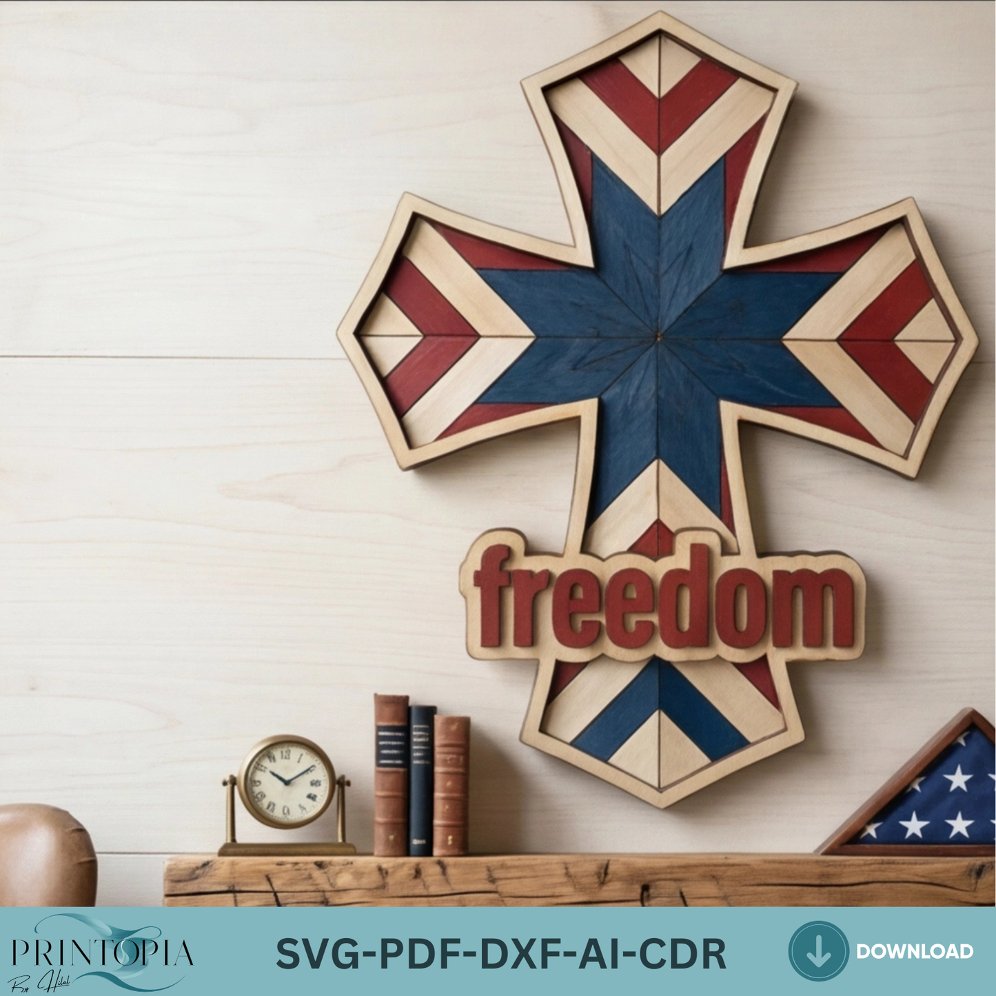 Patriotic Wood Cross Template 4th of July American Flag Quilt Block Decor Independence Day Freedom Sign