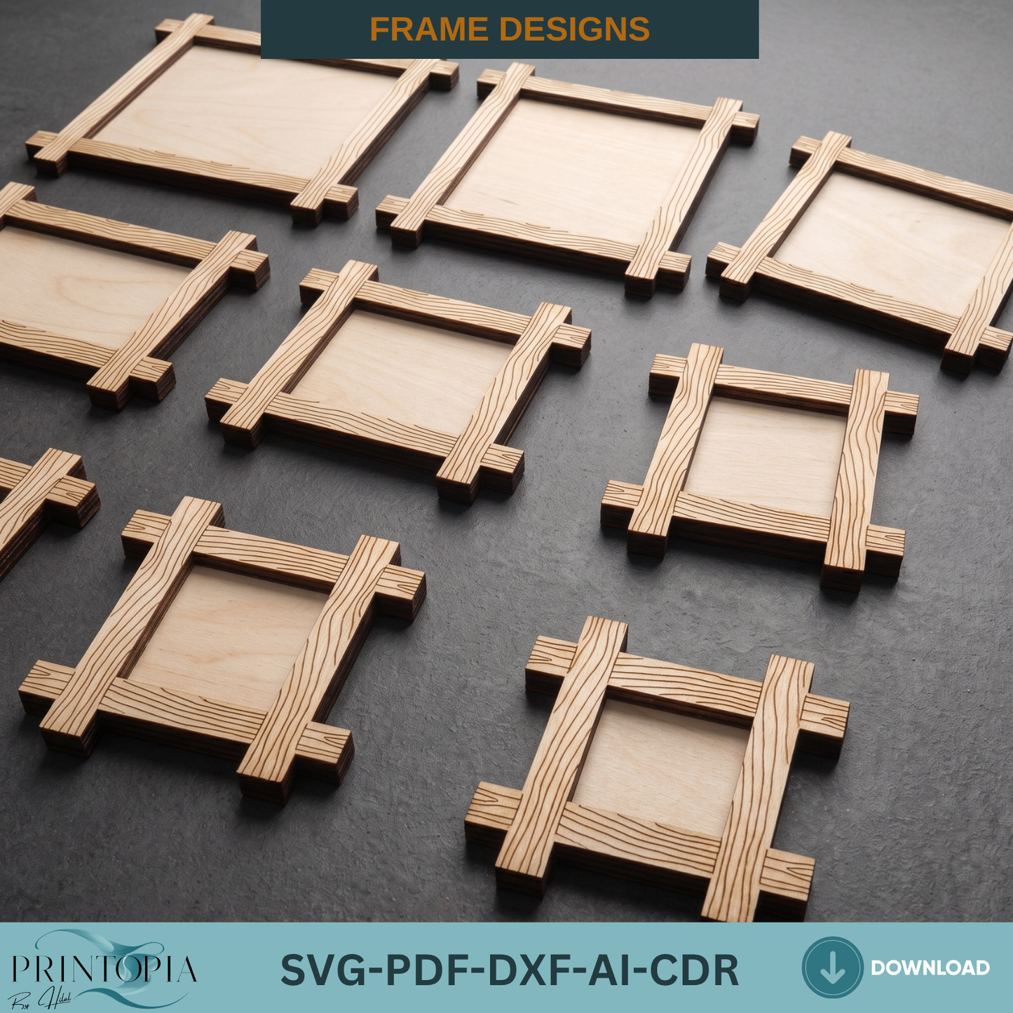 Wooden Frame Laser Cut Templates, Plywood Cutting File with Score Lines, Rustic Wood Blank Design for Engraving