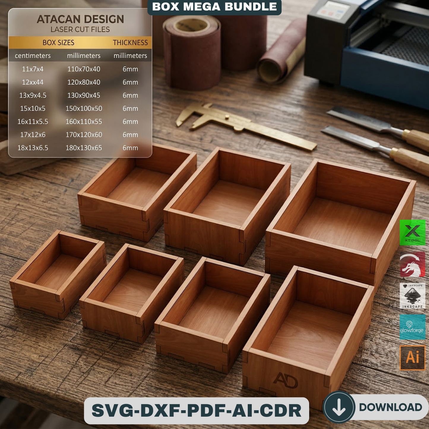 72 Piece Mega Box Bundle Laser Cut Wooden Box Templates Nesting Storage Organizer 503