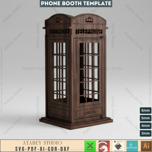 Classic British Phone Booth - Laser Cut Files, DIY Wooden Model Kit, Iconic London Telephone Box Plans 088