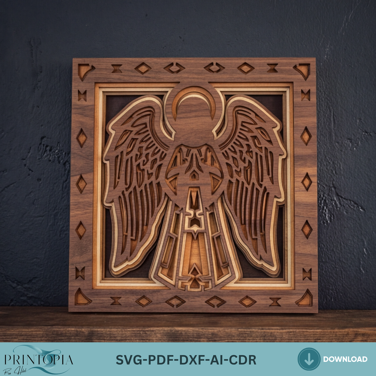 Multilayer Guardian Angel Wings Laser Cut Template, 3D Christian Church Decor, Wooden Wall Plaque