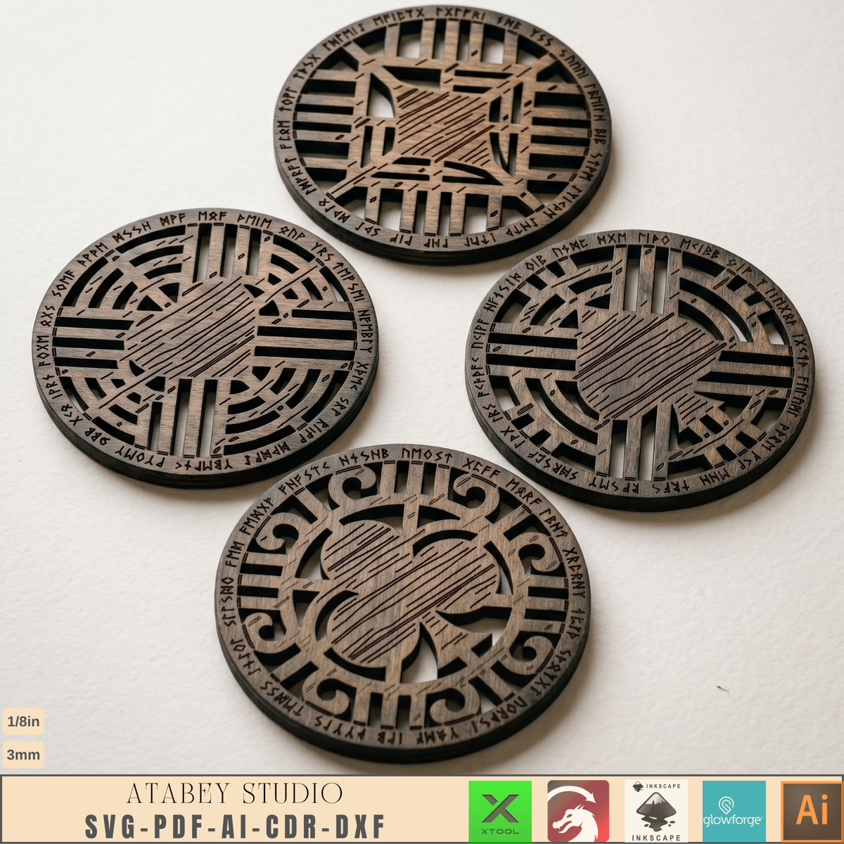 Norse Rune Poker Coasters Laser Cut File, Viking Drink Coaster Stand, Game Night Bar Gift for Him 1035