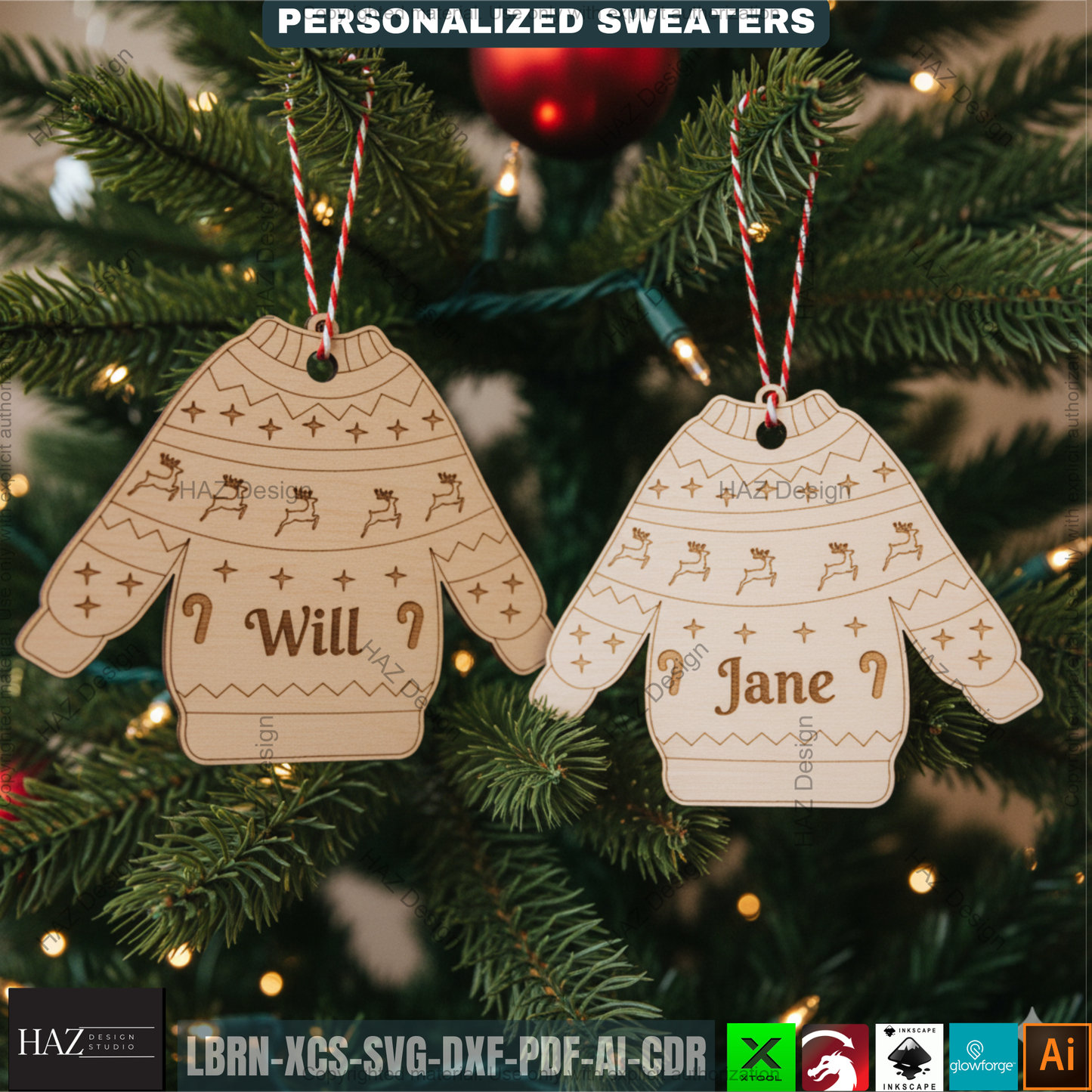 Personalized Christmas Sweater Design Template | Ugly Xmas Holiday Laser Cut File | Custom Name Family Matching 500