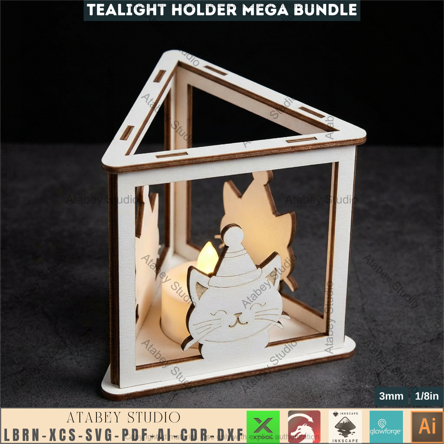 Christmas Tealight Holder Bundle Laser Cut Files, Cute Santa Reindeer Gnome Lanterns, Triangle Candle Box 982