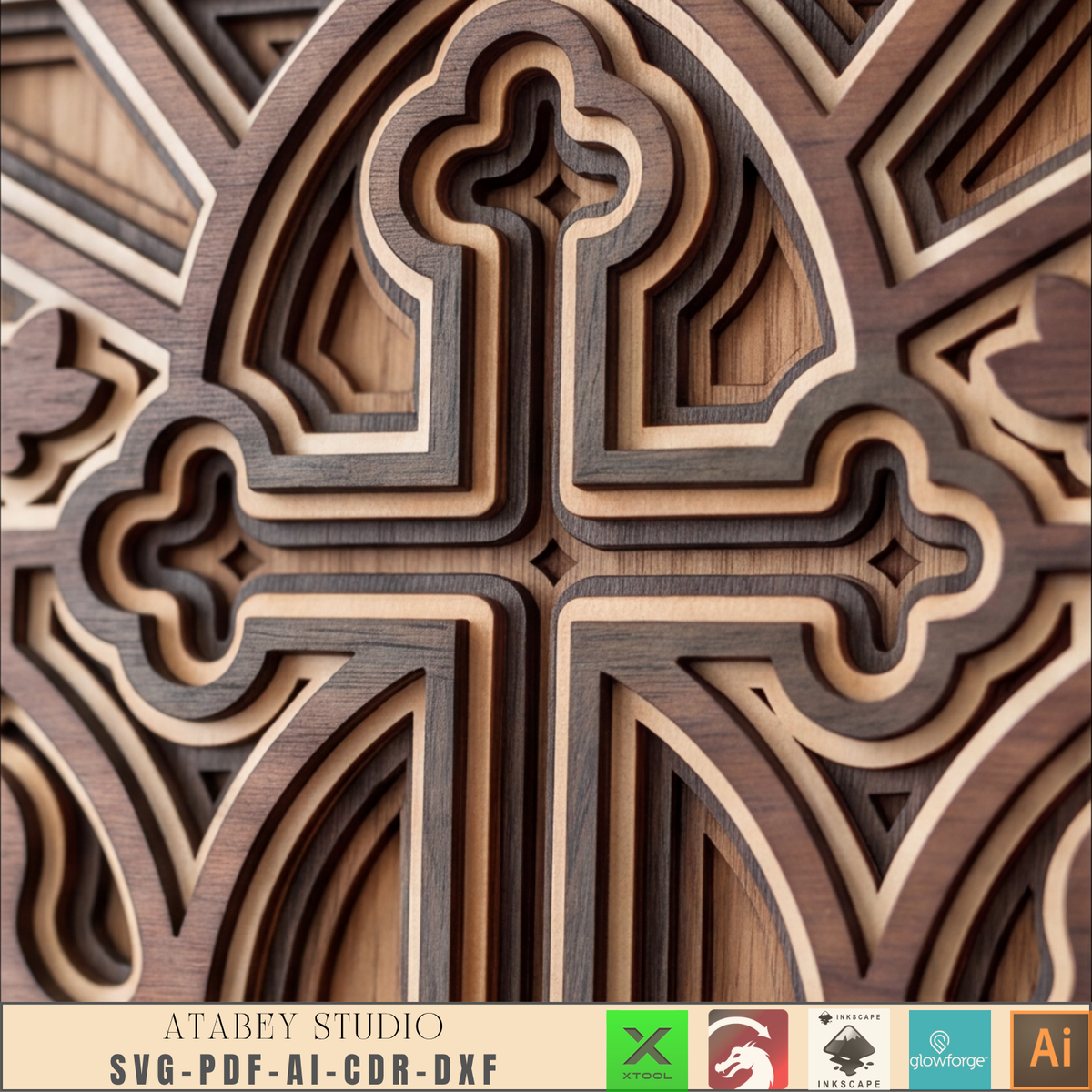 Layered Cross SVG for Glowforge, Jesus Church Window Decor, Christian Wall Art Laser Cutting Plan