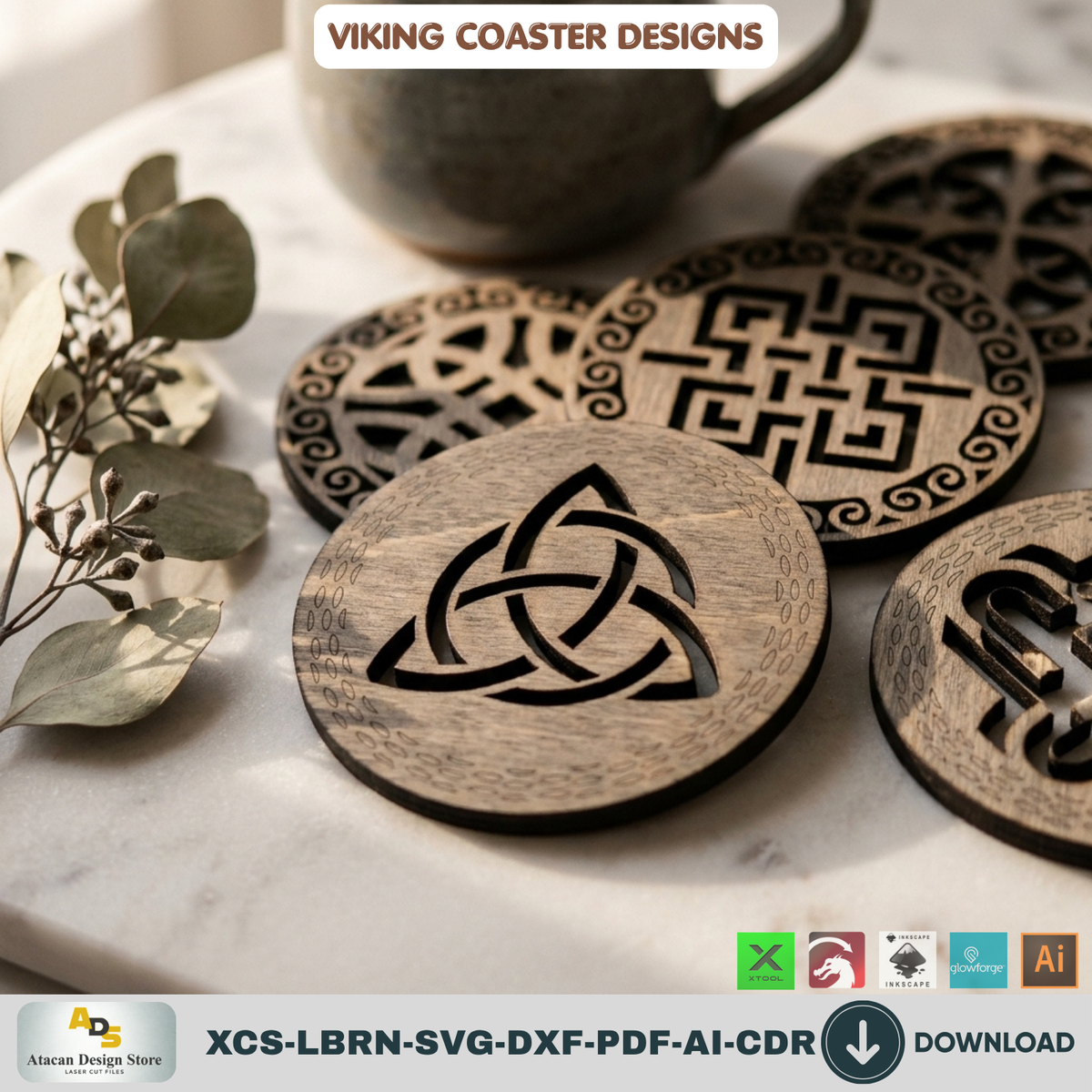 Viking Celtic Knot Coaster Laser Cut Template Set of 6 Designs