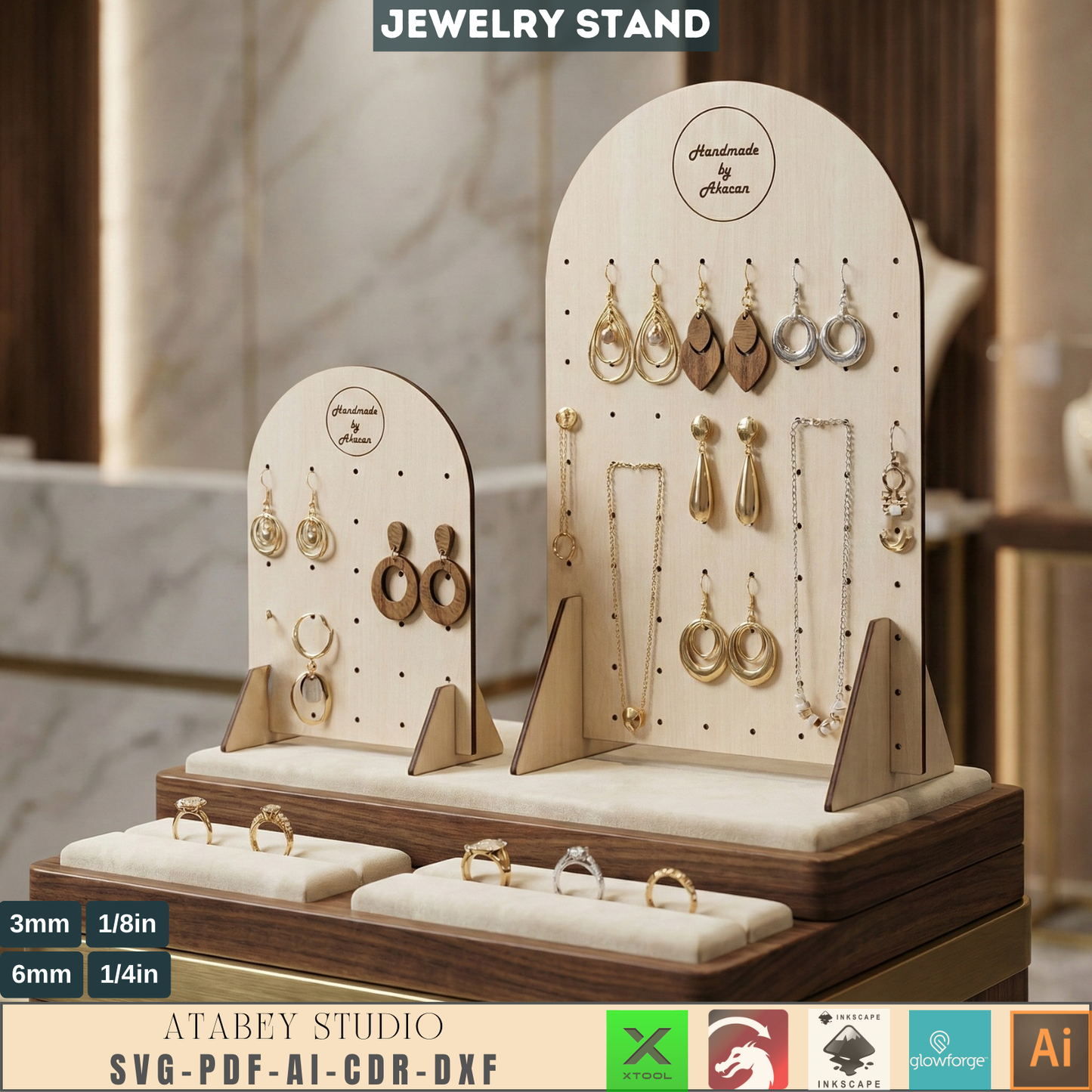 Wooden Earring Display Stand, Arch Jewelry Holder Template, Custom Stud Earring Organizer Rack for Craft Shows 680