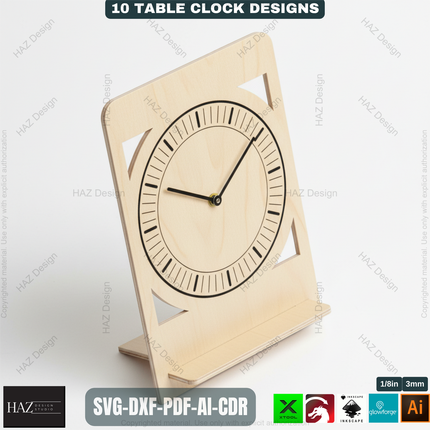 Modern Wooden Table Clocks Templates for Laser Cutting | 10 Unique Desk Clock Designs | Digital Download for CNC & Laser Engravers 497