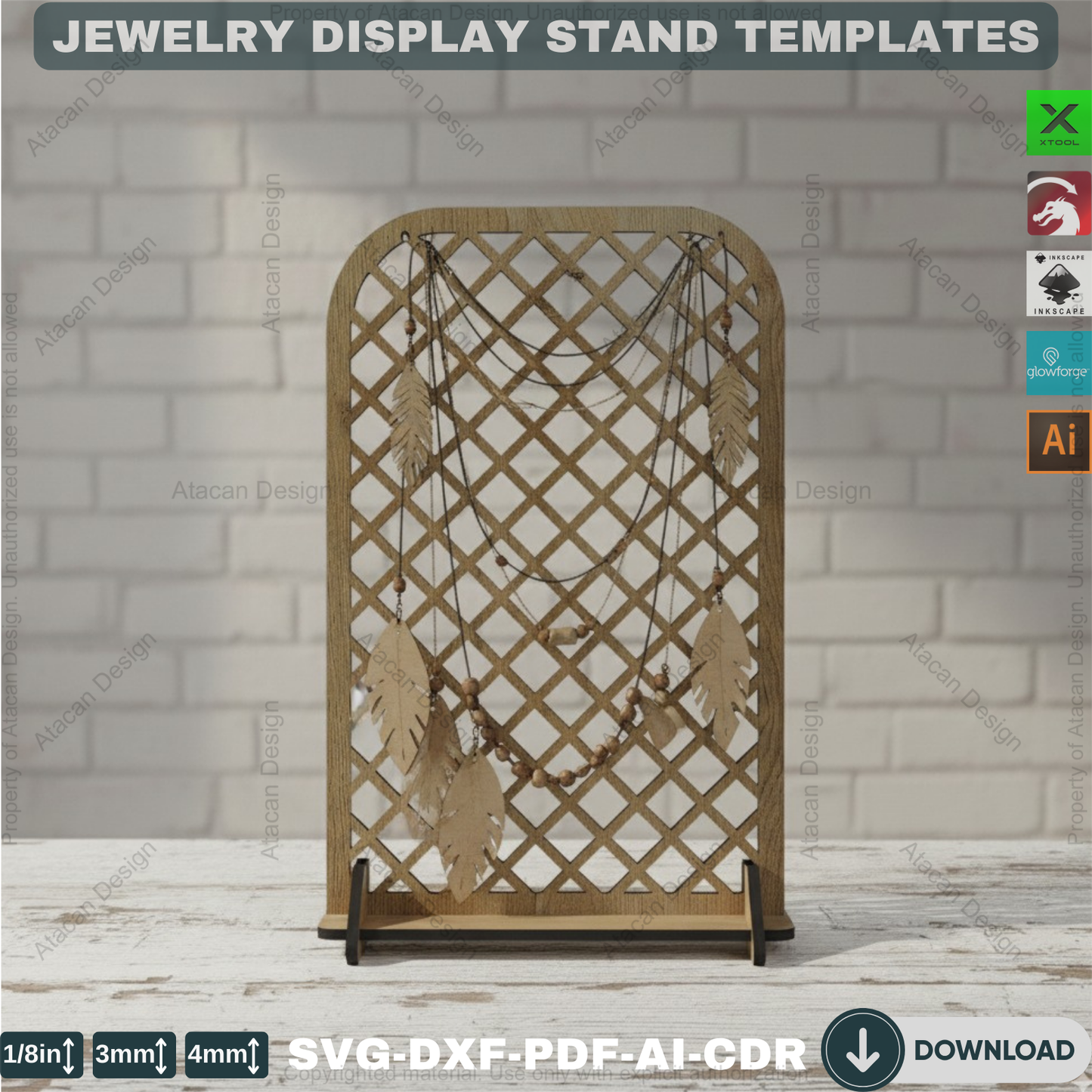 8 Style Earring Stand Laser Cut Svg Files / Earrings Holders / Jewellery Displays Glowforge DXF SVG CDR Ai Files 327