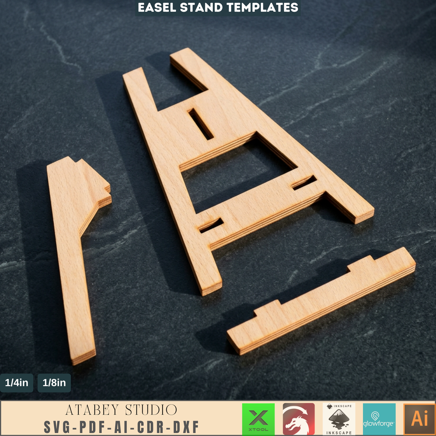 Laser cut EASEL stand SVG / Easy to use Glowforge files and laser cut files / 364