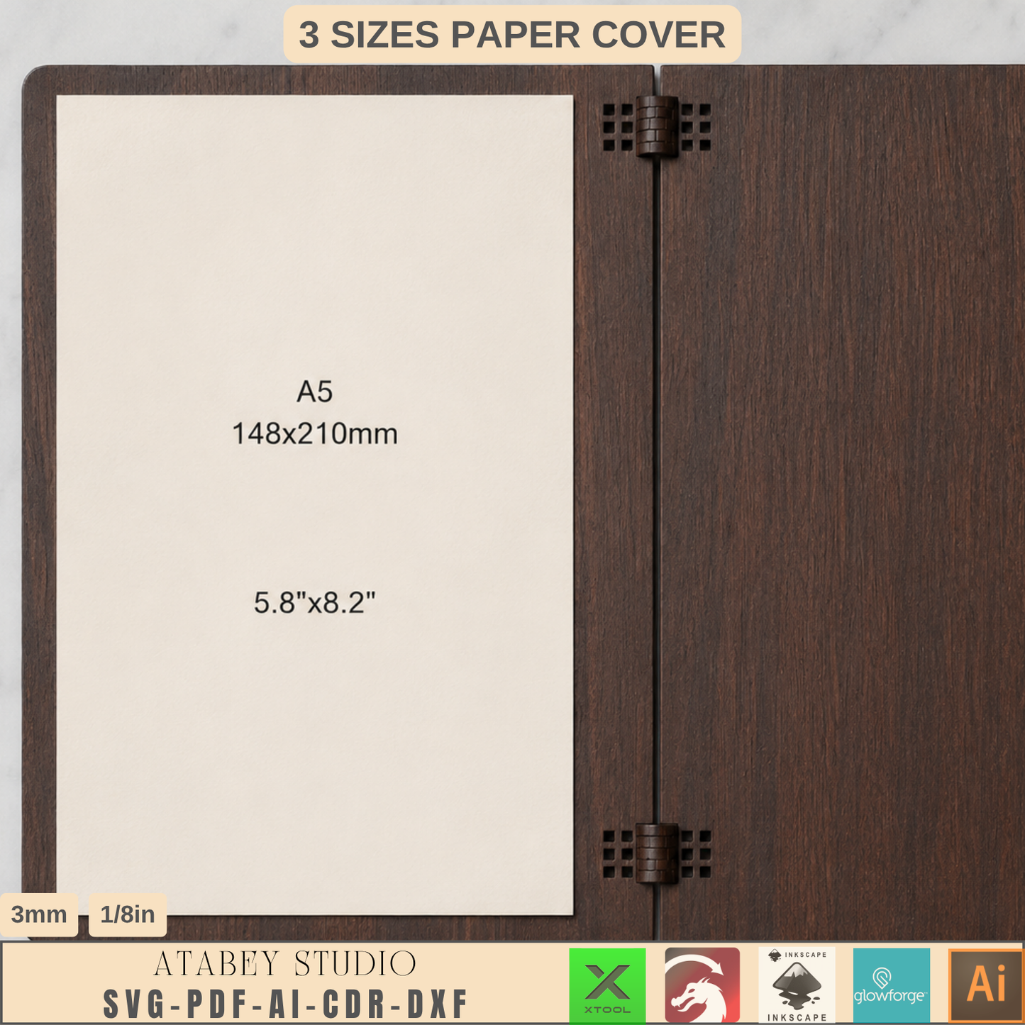 Wooden Paper Holder Template Living Hinge Notebook Cover Pattern Plywood Desk Organizer