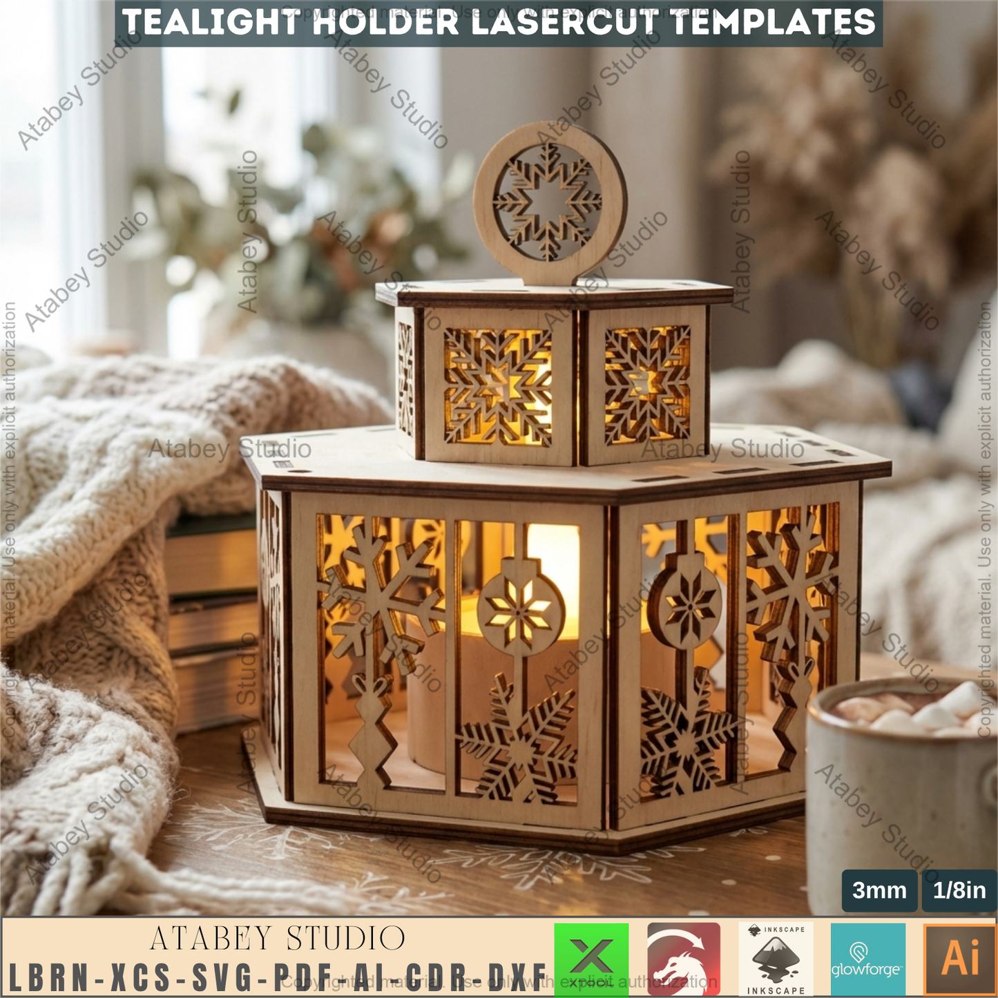 Christmas Tealight Holder Laser Cut Template Bundle | Wooden Lantern Decor | Holiday Table Display 975