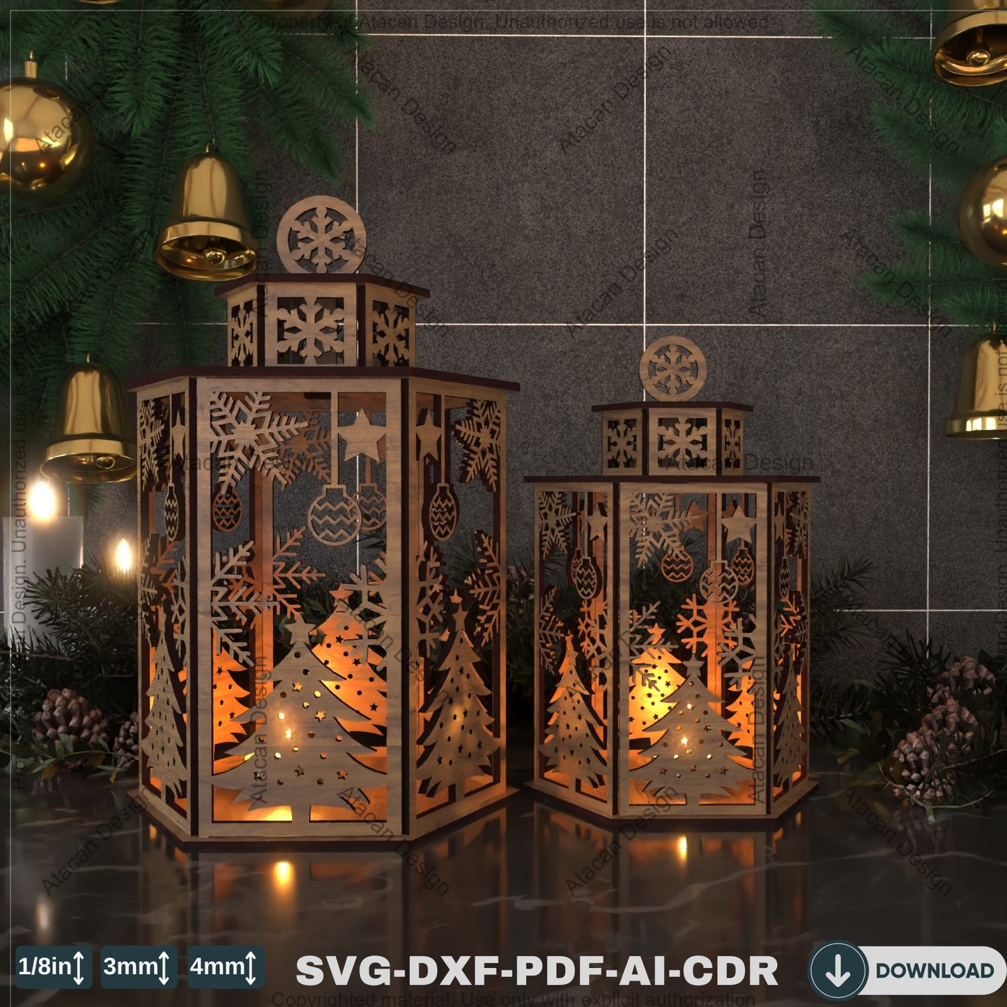 Christmas Lantern Design for Laser Cutting | Festive Night Light & Candle Holder Patterns 788