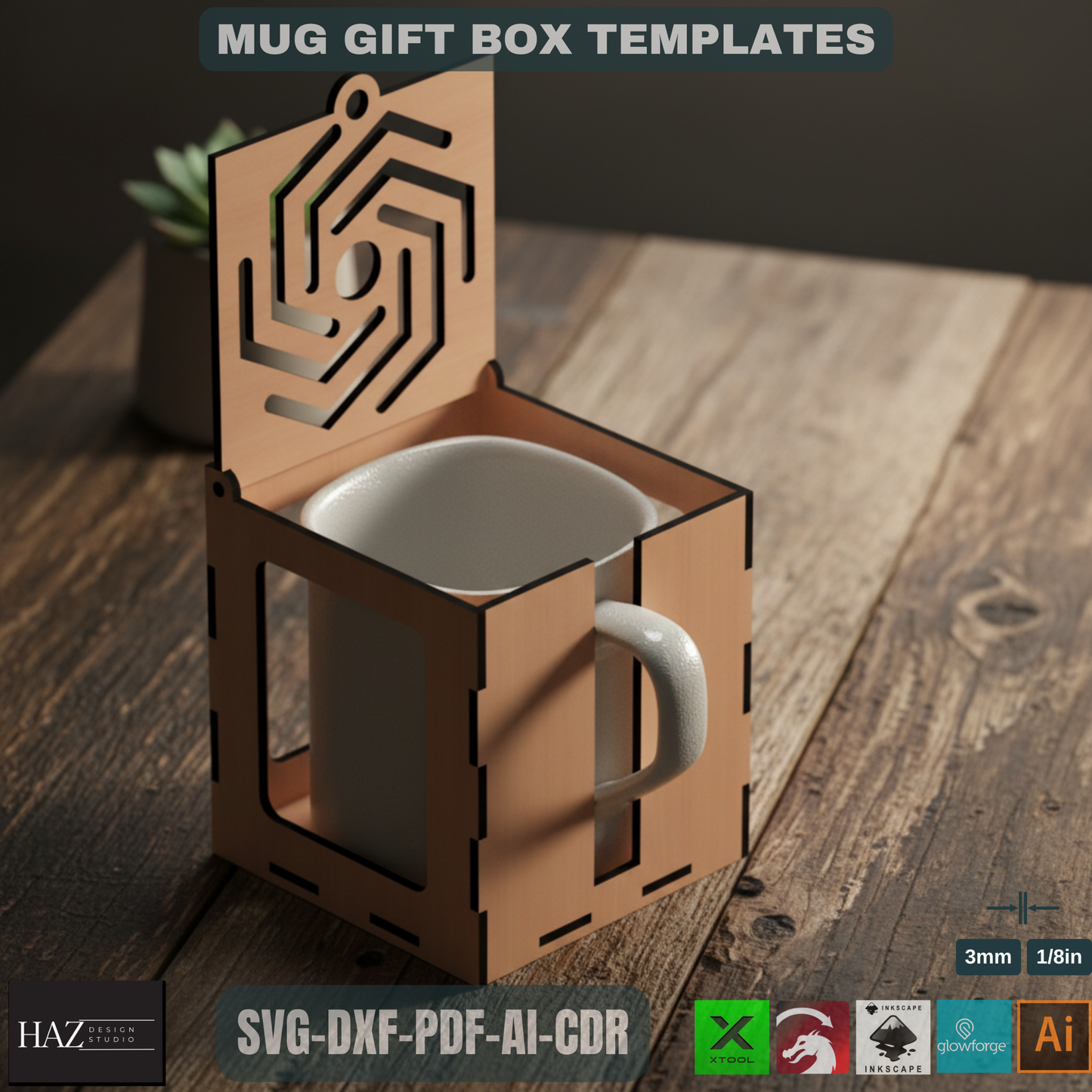 003 Wooden Coffee Mug Gift Box / Mug Holder Laser cut Box / SVG DXF CDR Ai files 003