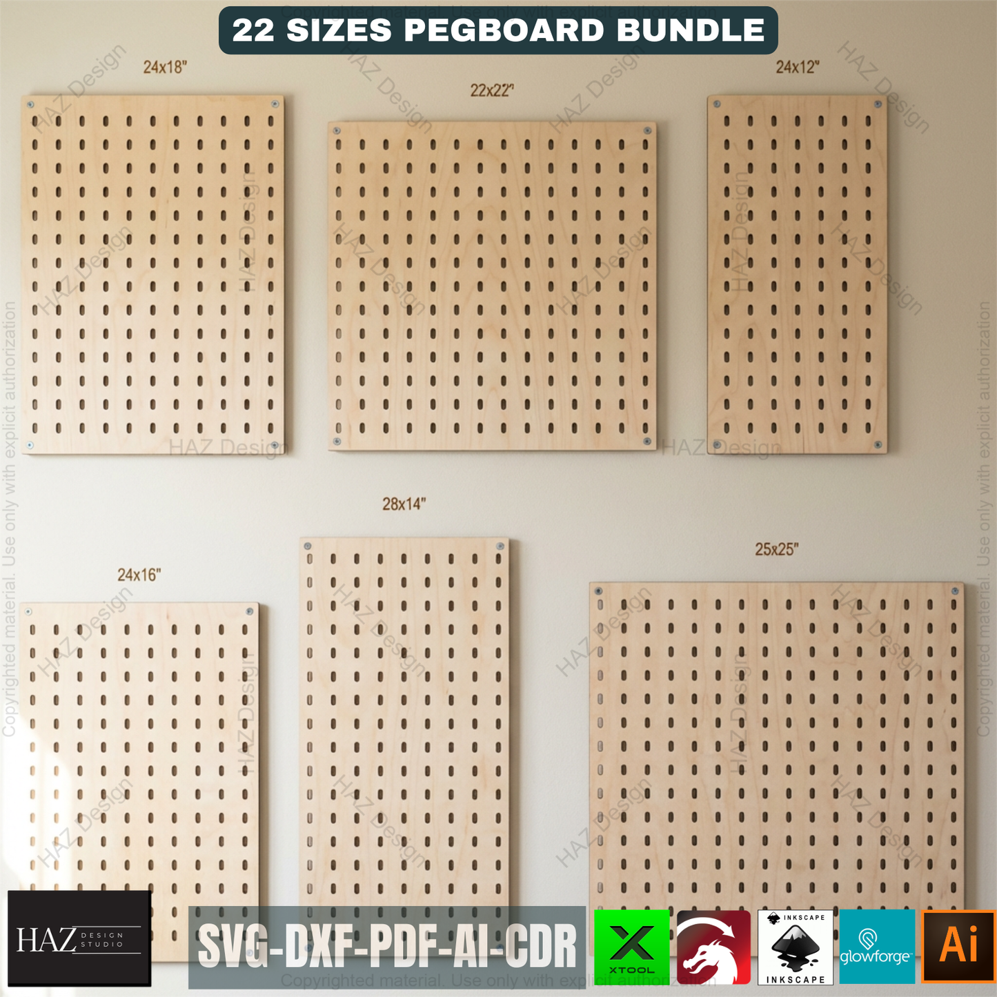 22 Size Pegboard Bundle Laser Cut Template, Ikea Skadis Compatible Wall Organizer 522