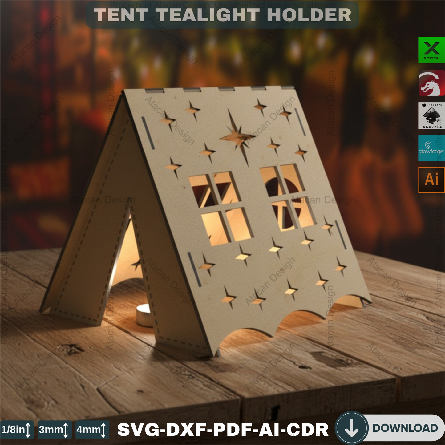 Tent Laser Cut Night Light / Camping Tent Home Decor, Tea Light Holder / Wooden Candle Holder SVG DXF Ai CDR 363