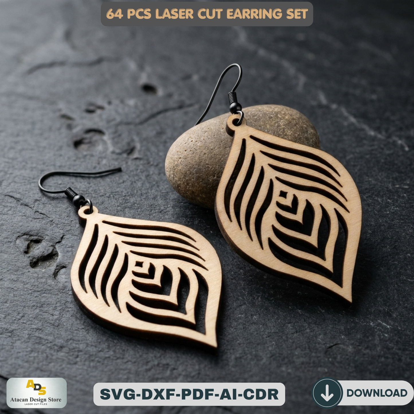 64 PCS Laser Cut Earring Set Wooden Jewelry Patterns for Glowforge DIY Earring Templates Wood Jewelry Designs