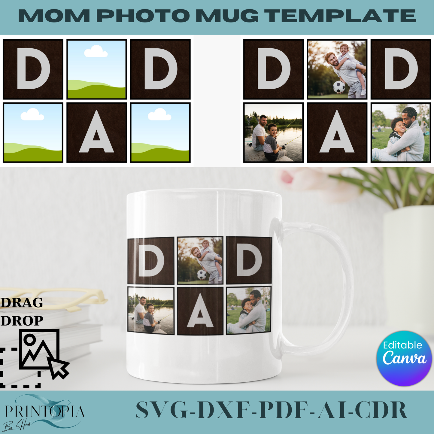 Customizable DAD Photo Mug Template – Editable in Canva for Personalized Gifts 338