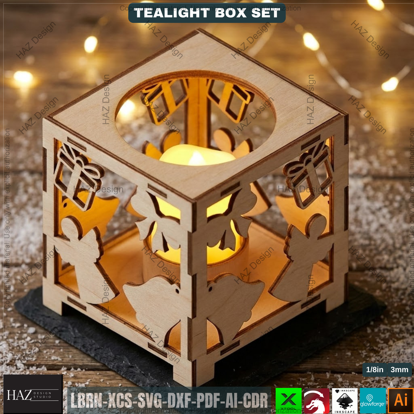 Tealight Holder Set Laser Cut Files, Christmas Candle Box Lantern, Tabletop Decor, Vector Templates 507