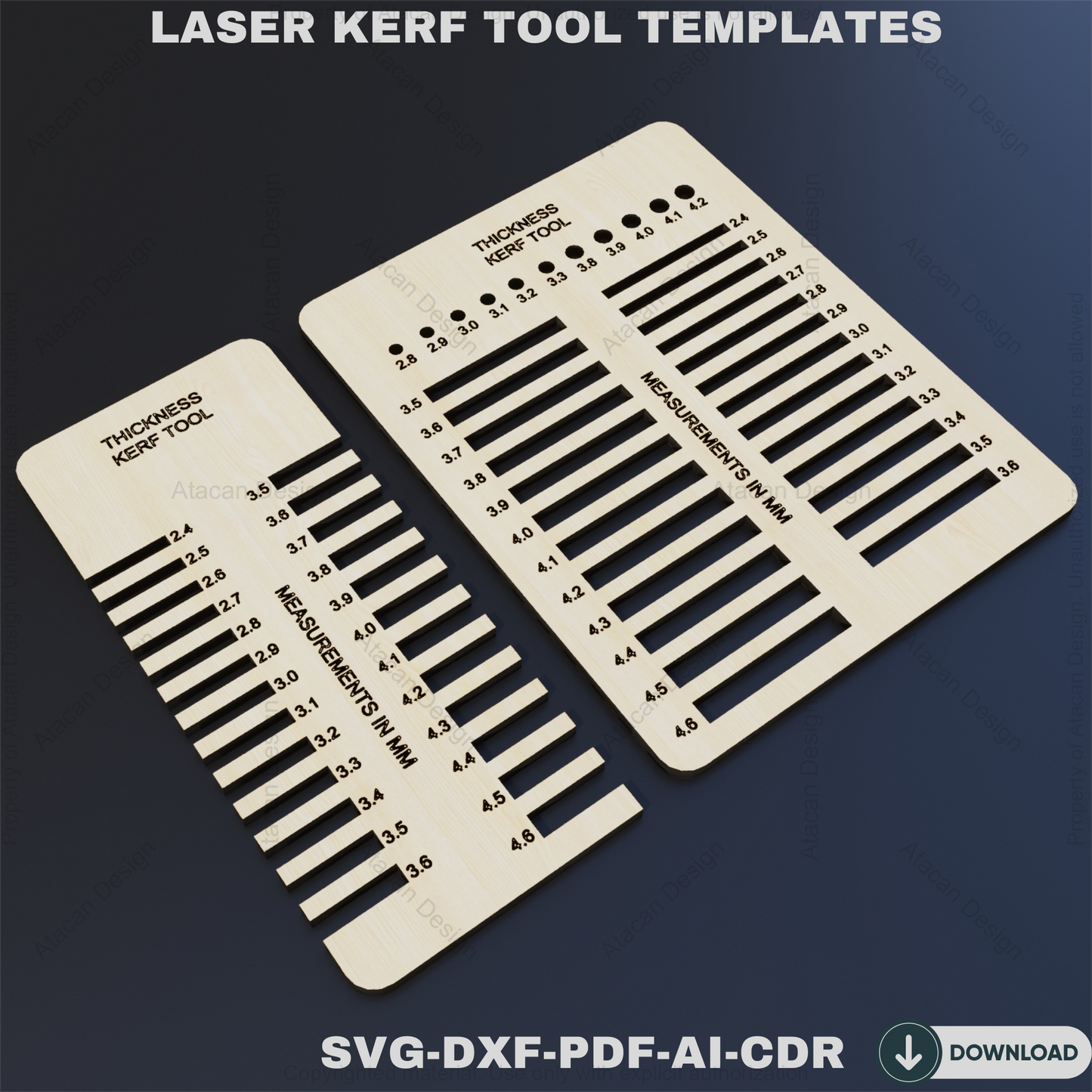 Material Thickness Kerf Tool  Precision Testing Guide for Laser Cutting Projects,Metric  Imperial Thickness Gauge, Kerf Measuring Tool 822