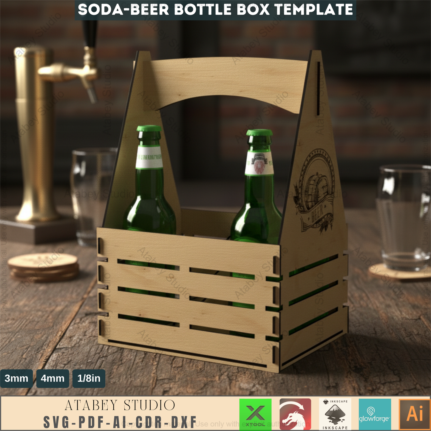Beer Caddy Laser Cut Files / Beer Carrier Box / Fathers Day Gift / Bottle Box Laser Cut Files SVG, DXF, CDR Download 545