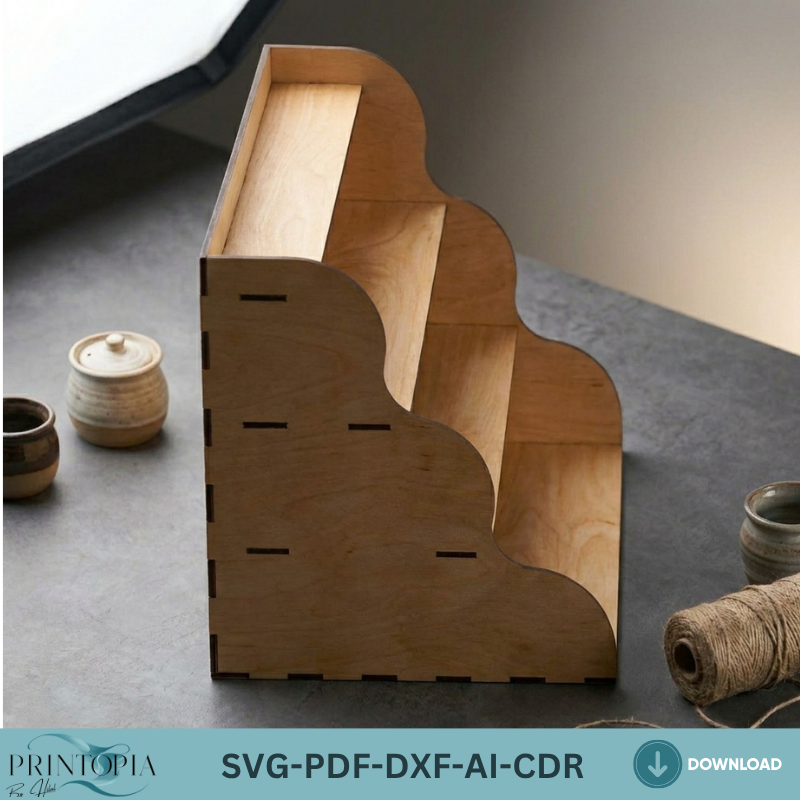 Laser Cut Desk Organizer Design - Modern Desktop Storage with Elegant Shelves 186