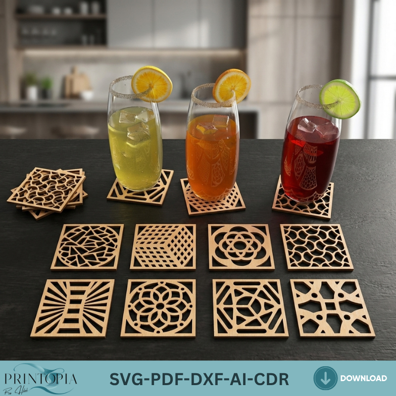 40 Geometric Coasters Wood Acrylic Wall Art Decor Modern Templates Pattern Home Decor DIY