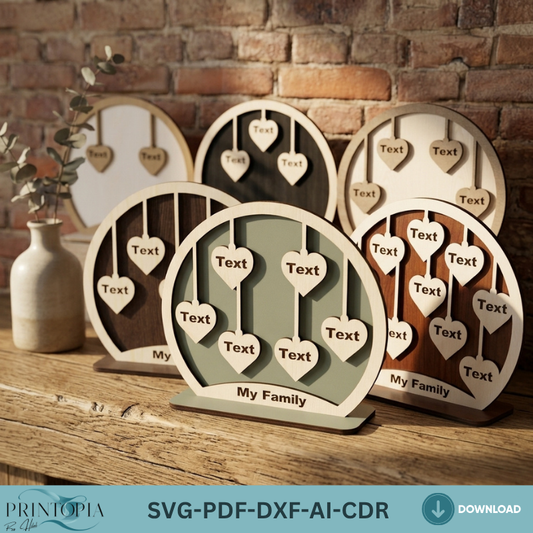 Personalized Family Name Heart Display Stand Custom Tree Sign Decor, Tabletop Name Plaque