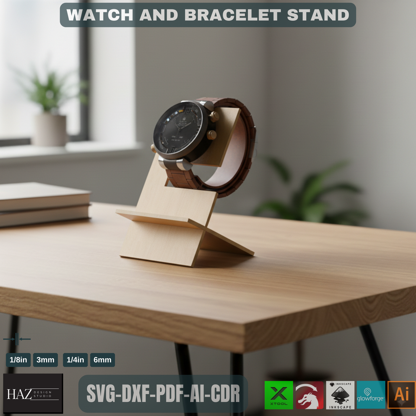 Laser Cut Watch & Bracelet Stand SVG | Digital File for Glowforge Xtool | DIY Wood Watch Holder Display 009