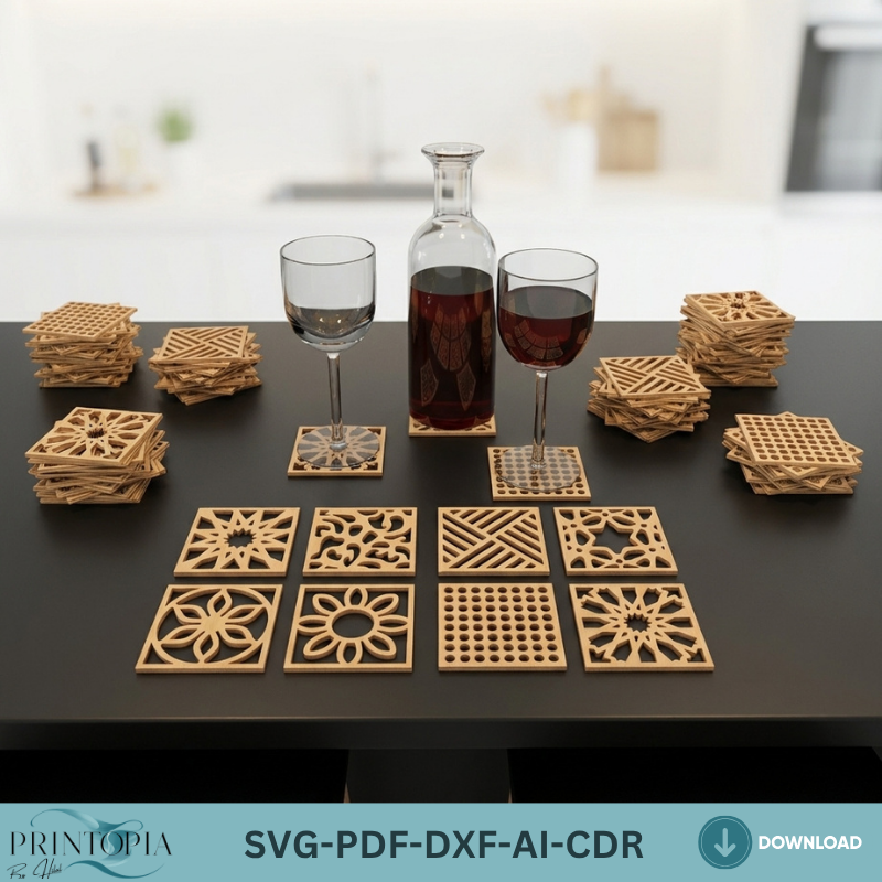 40 Geometric Coasters Wood Acrylic Wall Art Decor Modern Templates Pattern Home Decor DIY