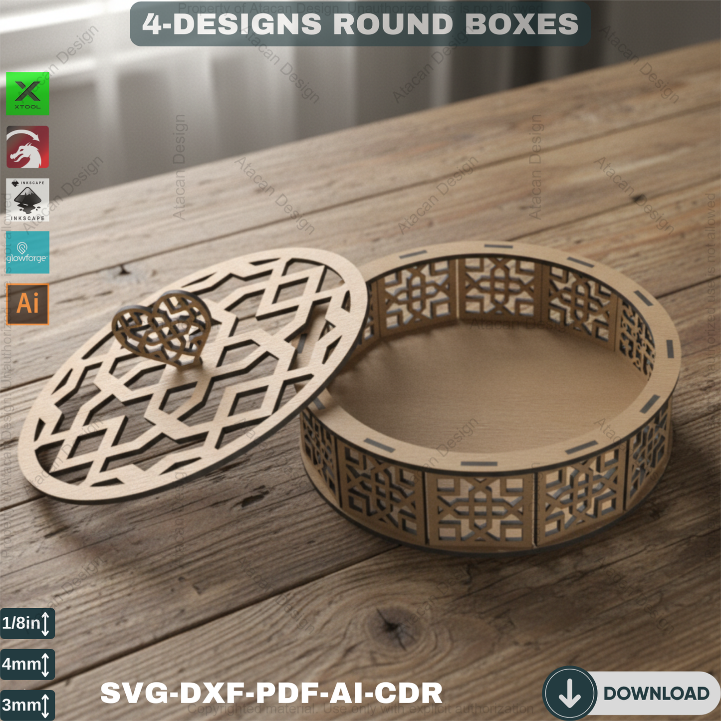 Elegant Wooden Decorative Round Boxes - Laser Cut Design for Home Decor  531