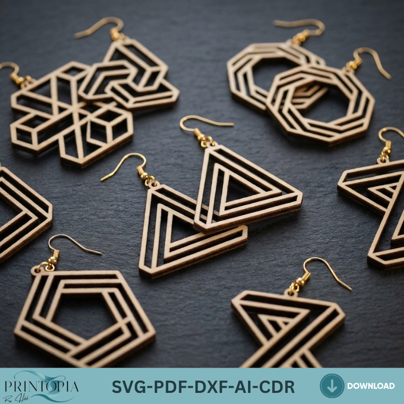 Geometric Wooden Earring Laser Cut Files Impossible Shapes Optical Illusion Jewelry Templates