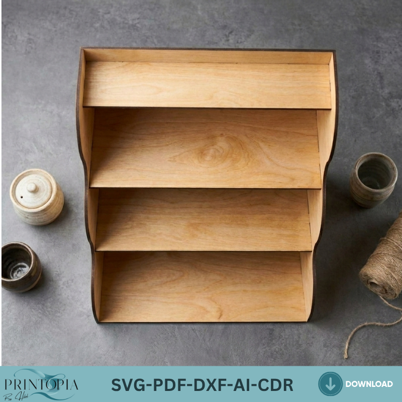 Laser Cut Desk Organizer Design - Modern Desktop Storage with Elegant Shelves 186