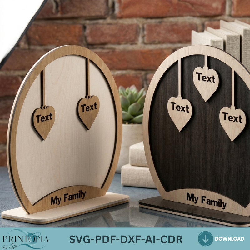Personalized Family Name Heart Display Stand Custom Tree Sign Decor, Tabletop Name Plaque