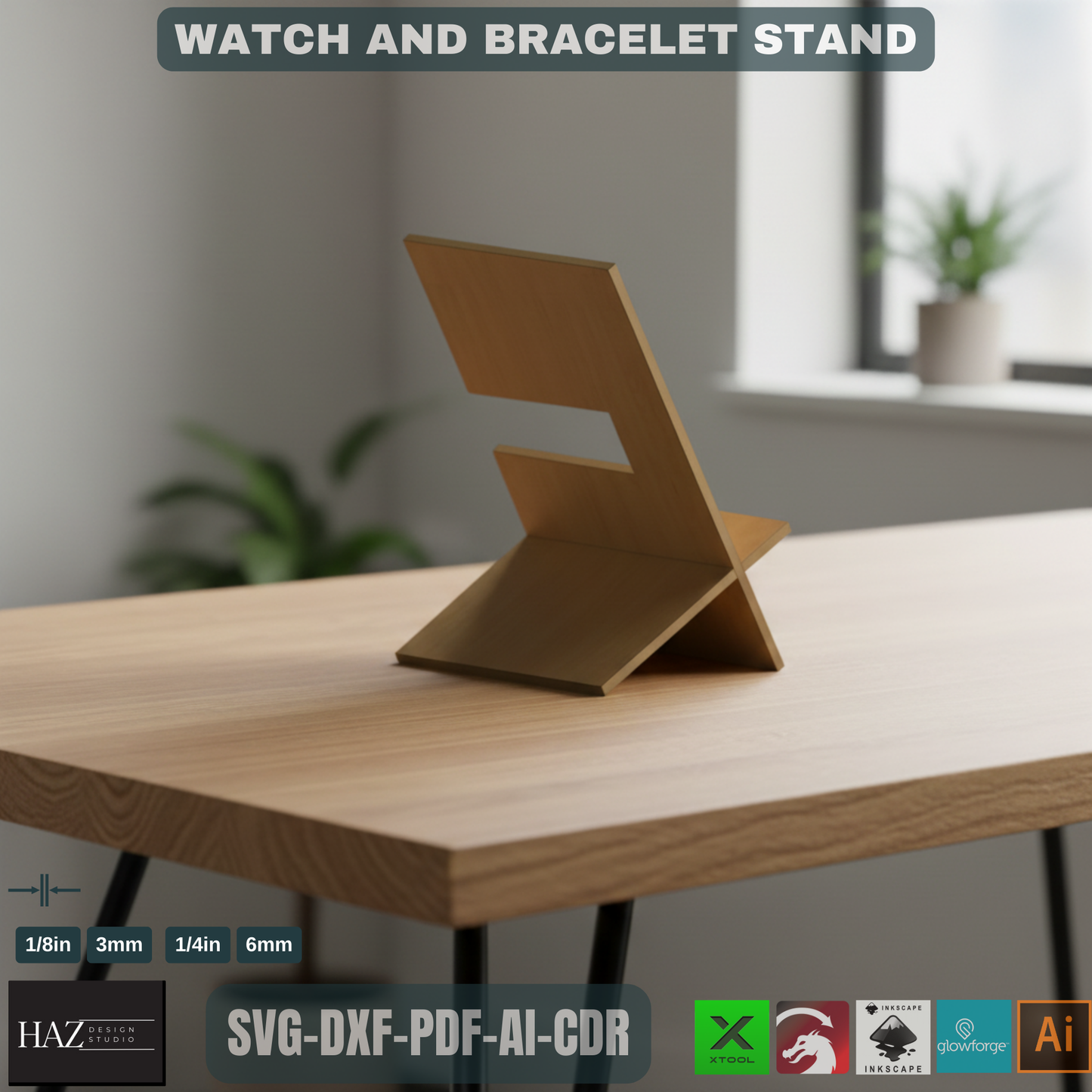 Laser Cut Watch & Bracelet Stand SVG | Digital File for Glowforge Xtool | DIY Wood Watch Holder Display 009