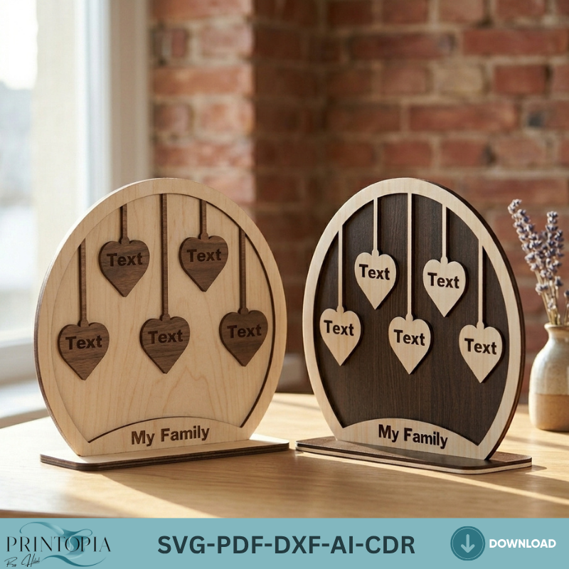 Personalized Family Name Heart Display Stand Custom Tree Sign Decor, Tabletop Name Plaque