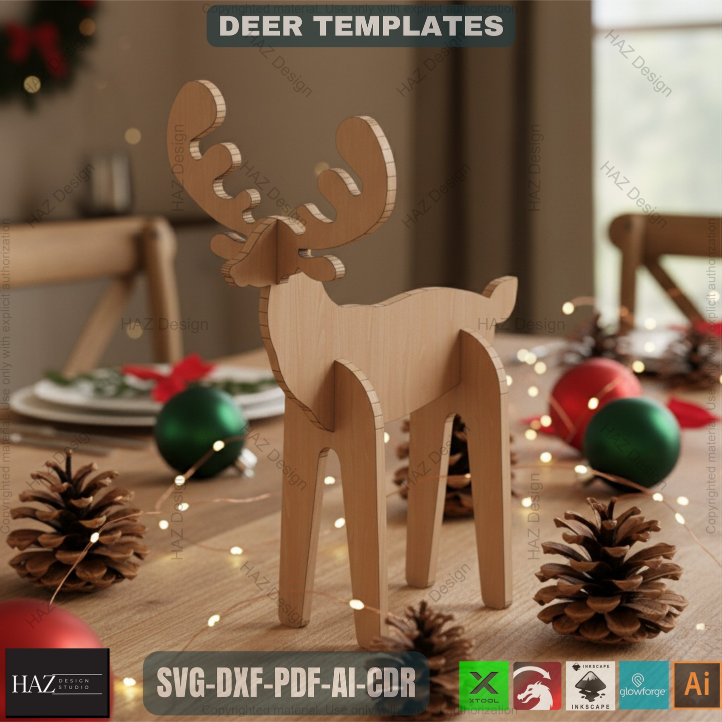 Wooden Christmas Deer Decor - Laser Cut Ready Files for Xmas and Winter Decorations 325