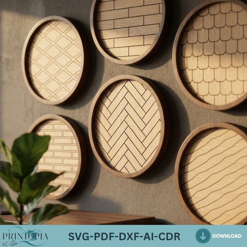 Geometric Pattern Wooden Laser Cut Wall Art Set Modern Home Decor Frame Templates