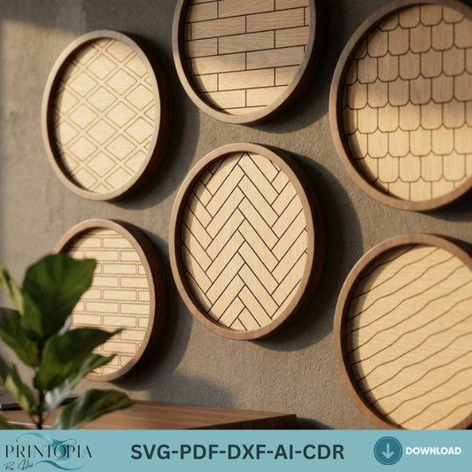Geometric Pattern Wooden Laser Cut Wall Art Set Modern Home Decor Frame Templates