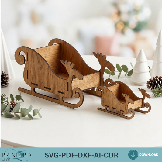 Christmas Sleigh Wooden Santa Sled Toy Reindeer Sleighs Christmas Table Decor Wood Centerpiece