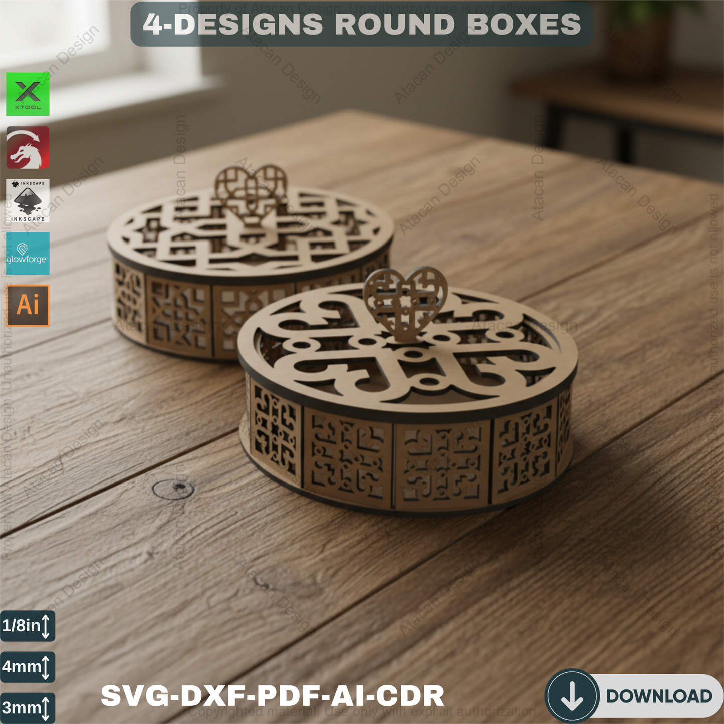 Elegant Wooden Decorative Round Boxes - Laser Cut Design for Home Decor  531